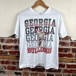 Vintage Georgia Bulldogs Shirt Size Large White Single Stitch Football NCAA 90s